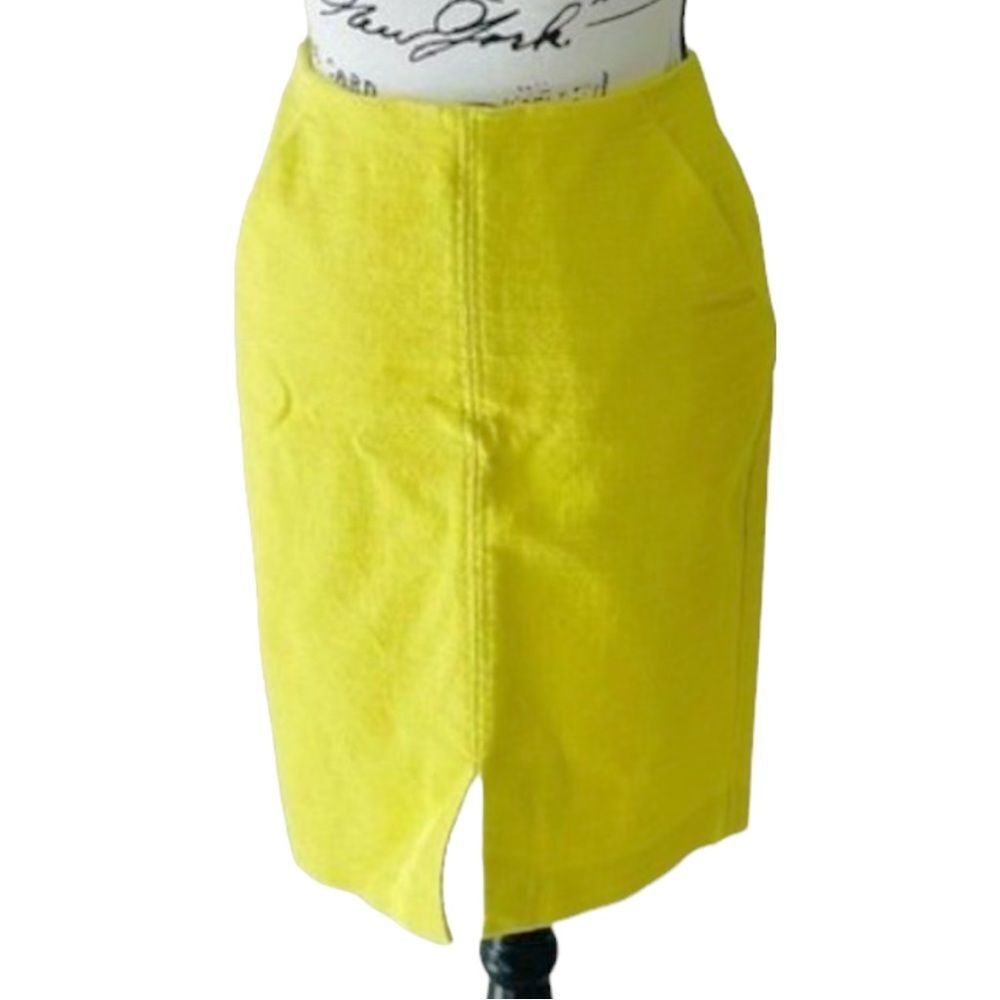 Loft Neon Yellow Cotton Spandex Front Slit Back Zip Mini Skirt size 4 